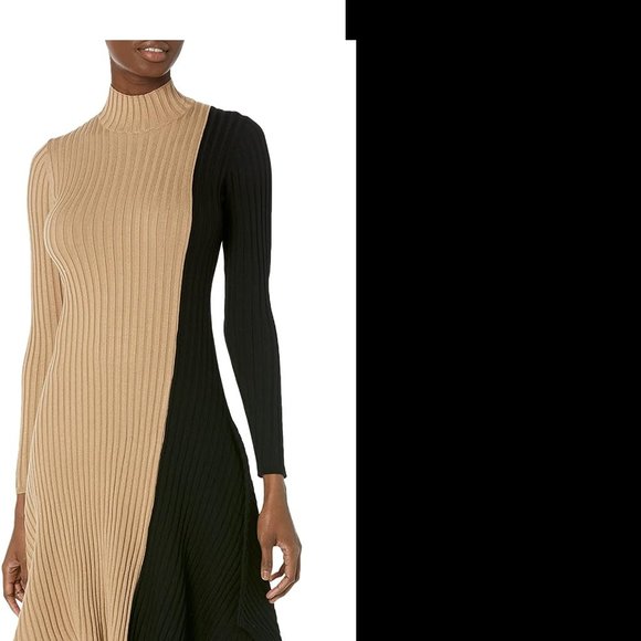 Lane Bryant Mock Neck Tan Colorblock Midi Sweater Dress Plus Size 18/20 NWOT - Picture 2 of 9